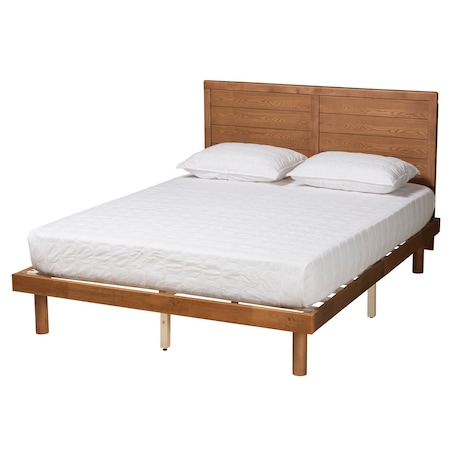 Baxton Studio Daina Mid-Century Modern Ash Walnut Finished Wood Full Size Platform Bed 230-9425-11887-ZORO